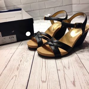 CHAPS Black Strapped Wedge Sandal